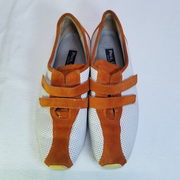 Paul Green White Orange Leather Sneakers Women's size 7 - Picture 2 of 8